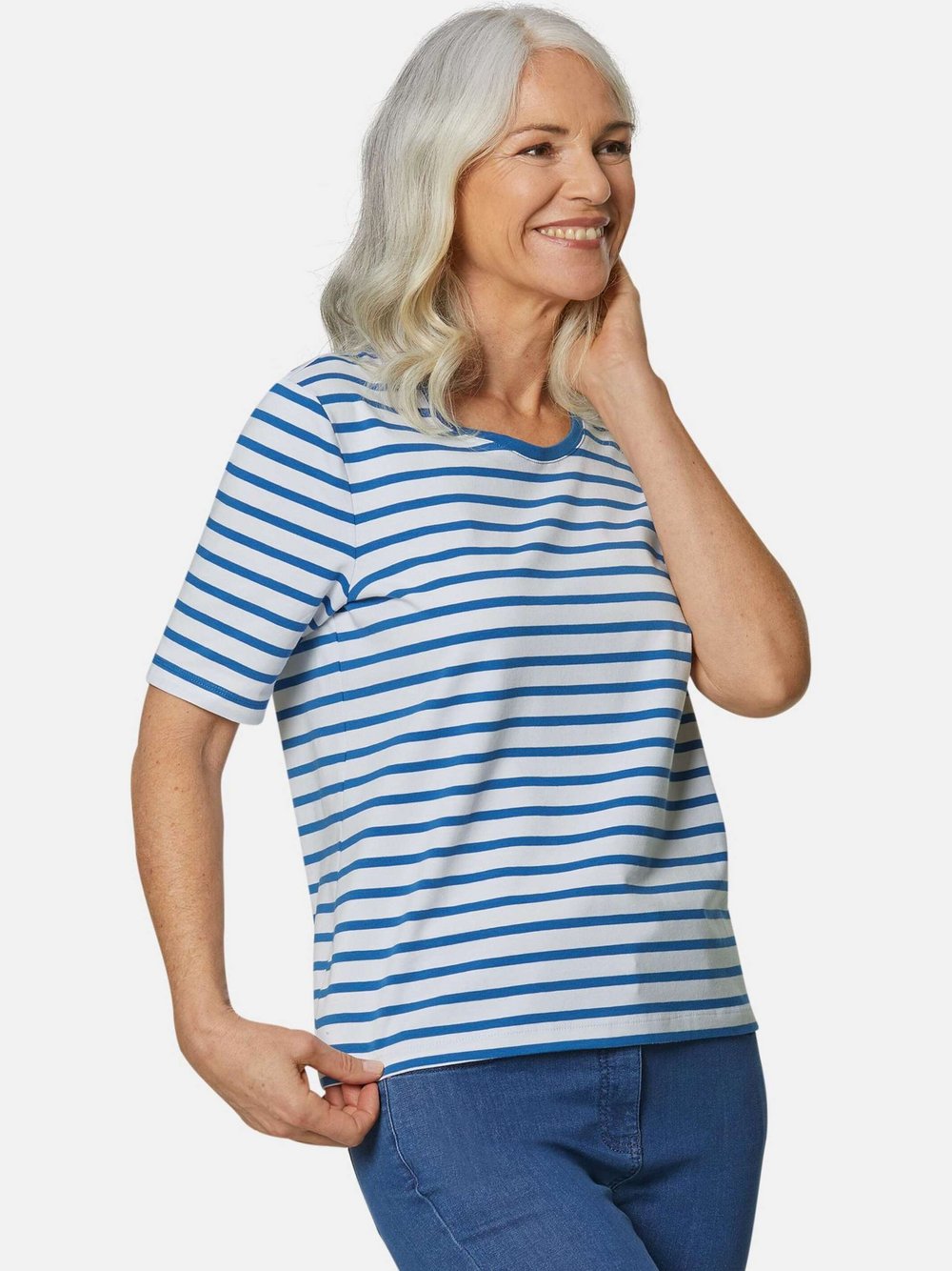 Goldner Ringelshirt Damen Baumwolle blau gemustert, 46