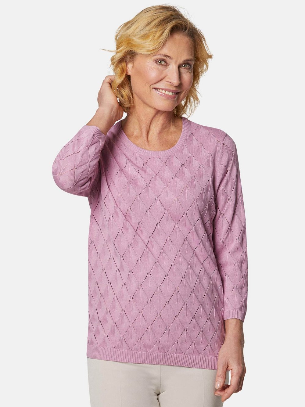 Goldner Ajourpullover Damen Baumwolle lila, 46