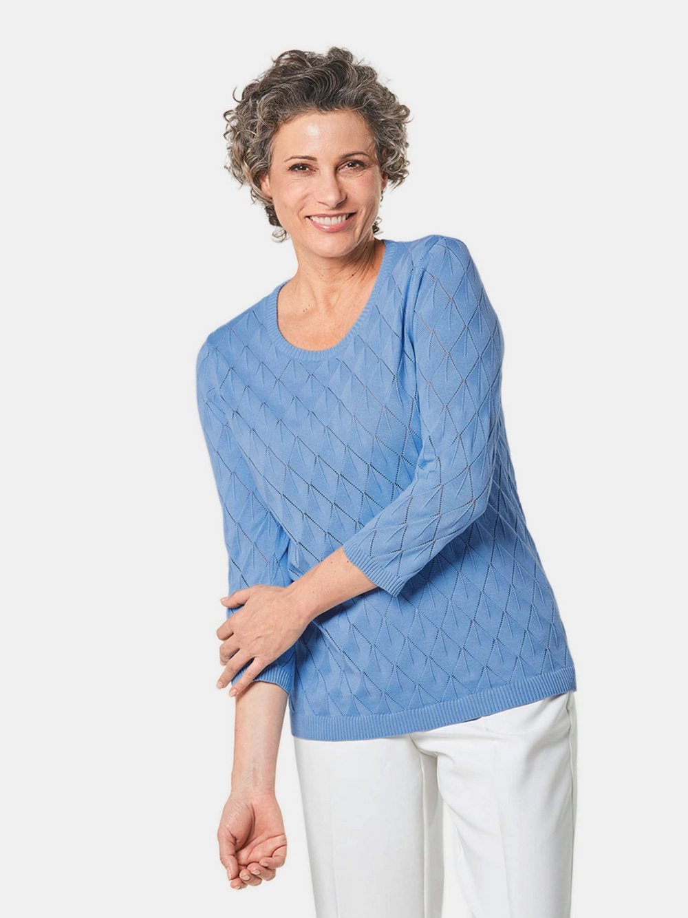 Goldner Ajourpullover Damen Baumwolle blau, 40