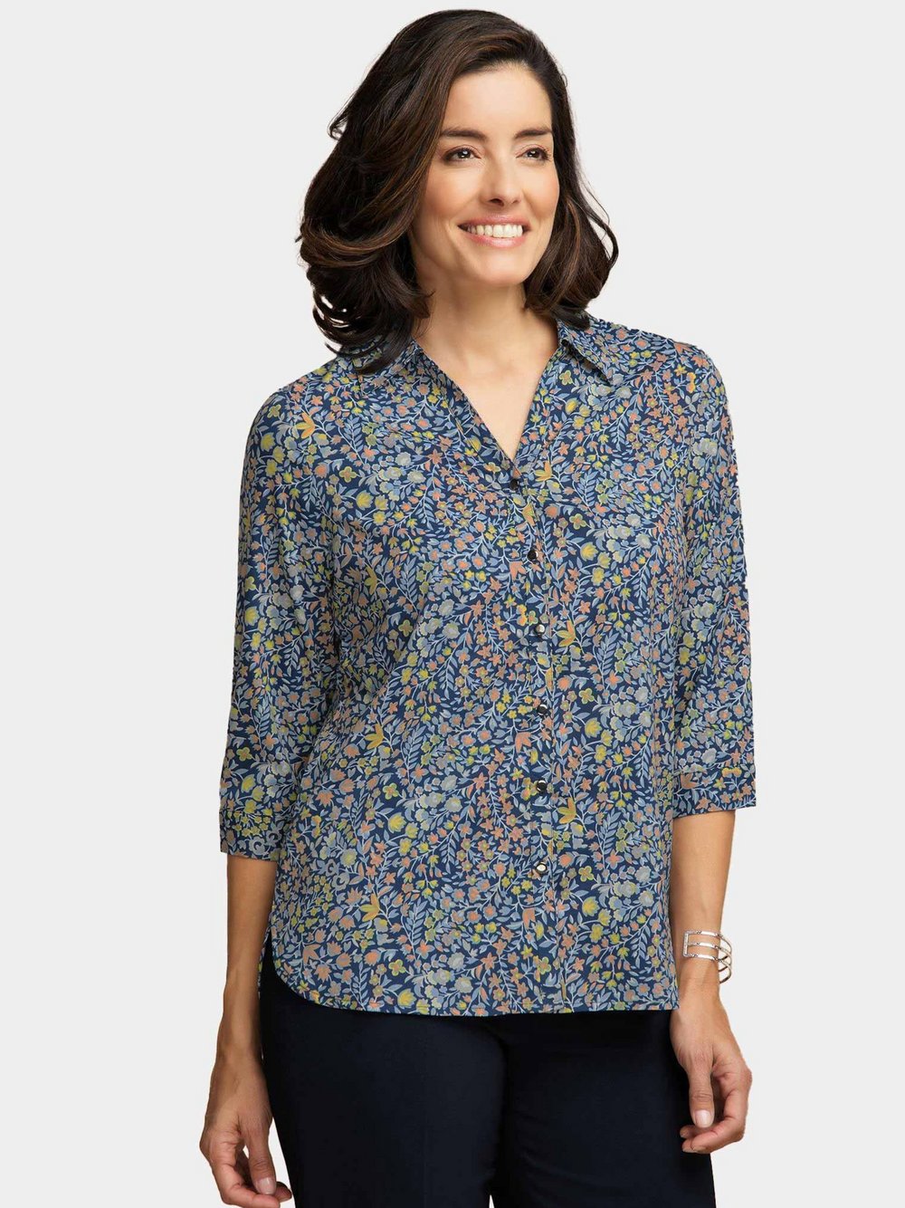 Goldner Bluse Damen blau gemustert, 50