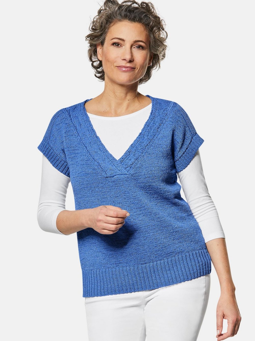 Goldner Bändchengarnpullunder Damen blau, 52