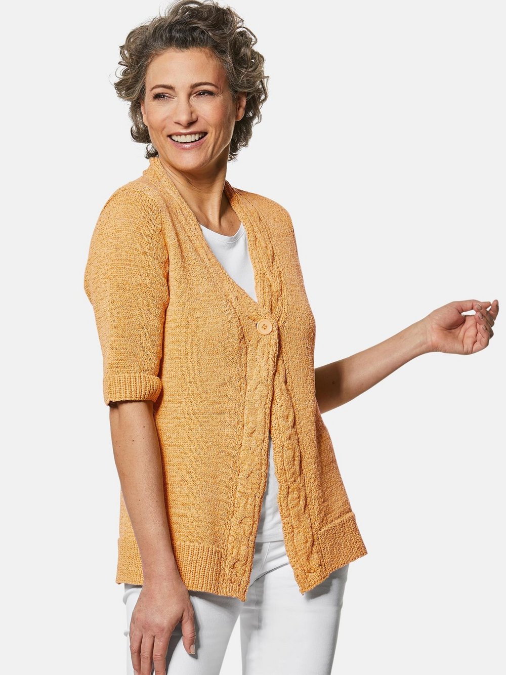Goldner Bändchengarnstrickjacke Damen gelb, 44