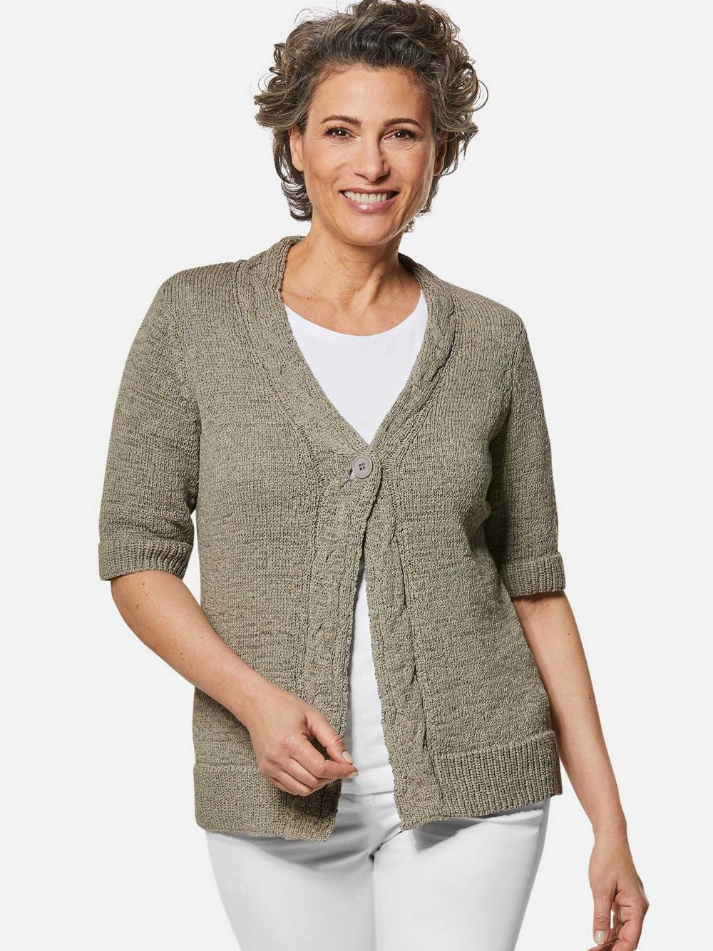 Goldner Bändchengarnstrickjacke Damen grün, 40