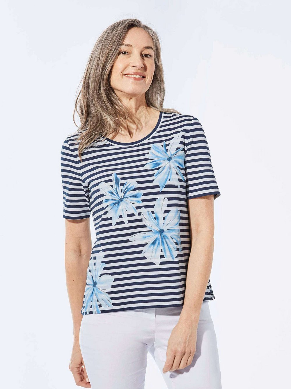 Goldner Shirt Damen Baumwolle blau gemustert, 52