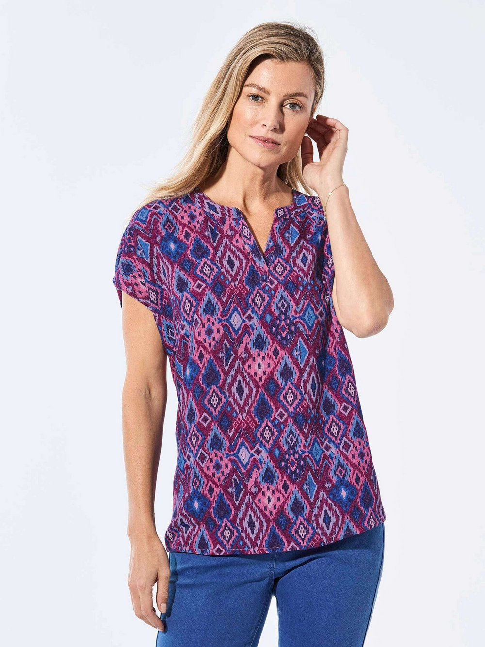 Goldner Bluse Damen Viskose rosa gemustert, 46