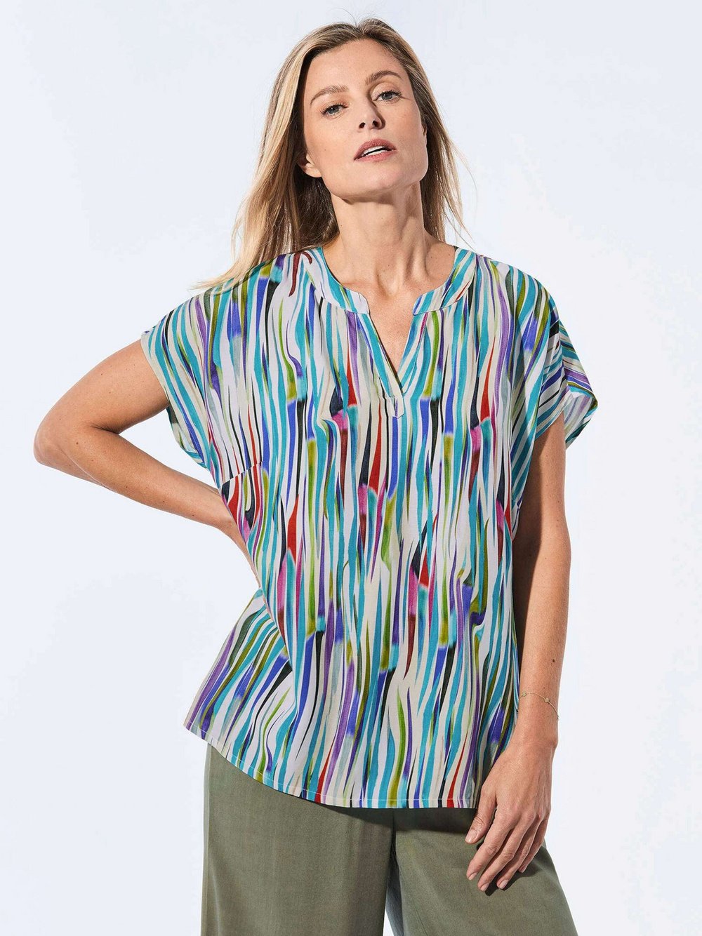Thumbnail - Goldner Bluse Damen Viskose mehrfarbig gemustert, 38