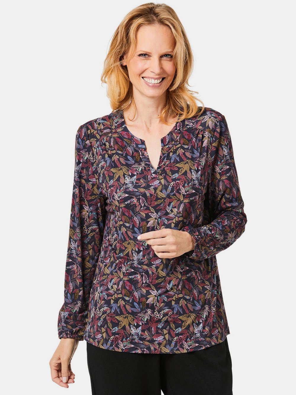 Goldner Jerseybluse Damen blau bedruckt, 40