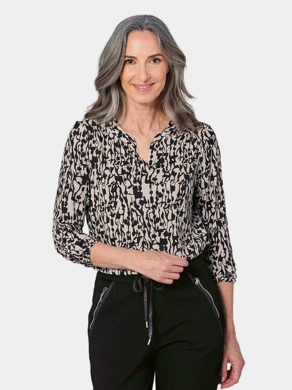 Goldner Jerseybluse Damen mehrfarbig bedruckt, 46
