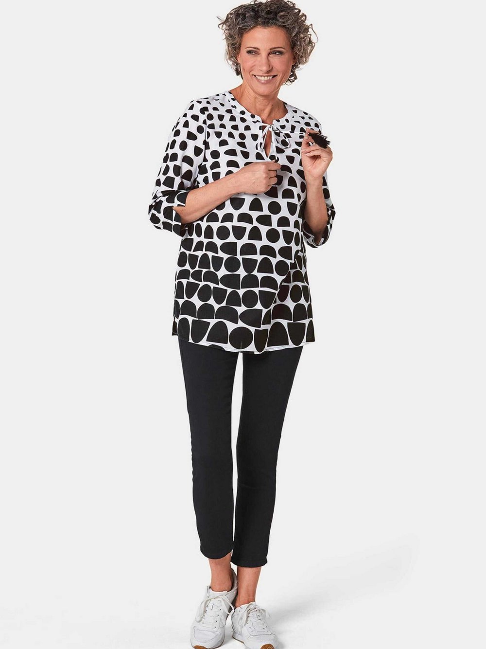 Thumbnail - Goldner Druckbluse Damen Baumwolle weiß gemustert, 42