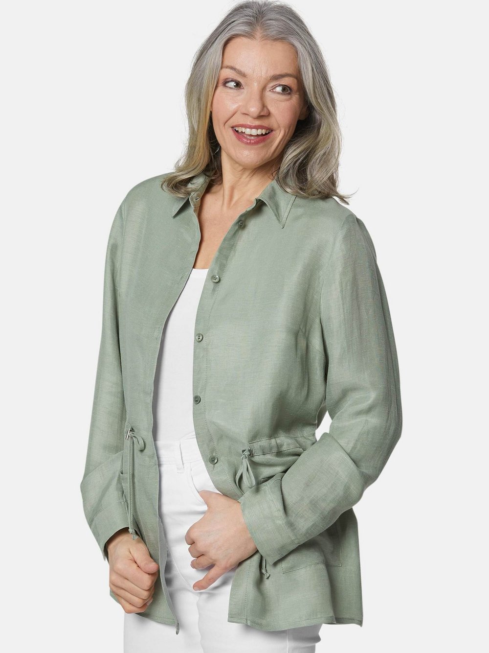 Goldner Hemdjacke Damen Leinen grün, 42