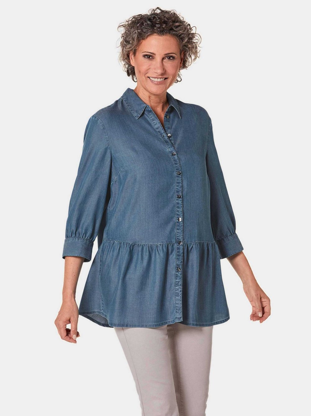Thumbnail - Goldner Tunikabluse Damen Lyocell blau, 44