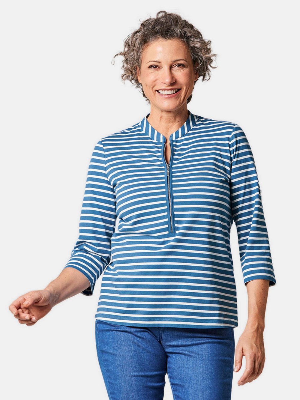 Goldner Ringelshirt Damen Baumwolle blau gemustert, 50