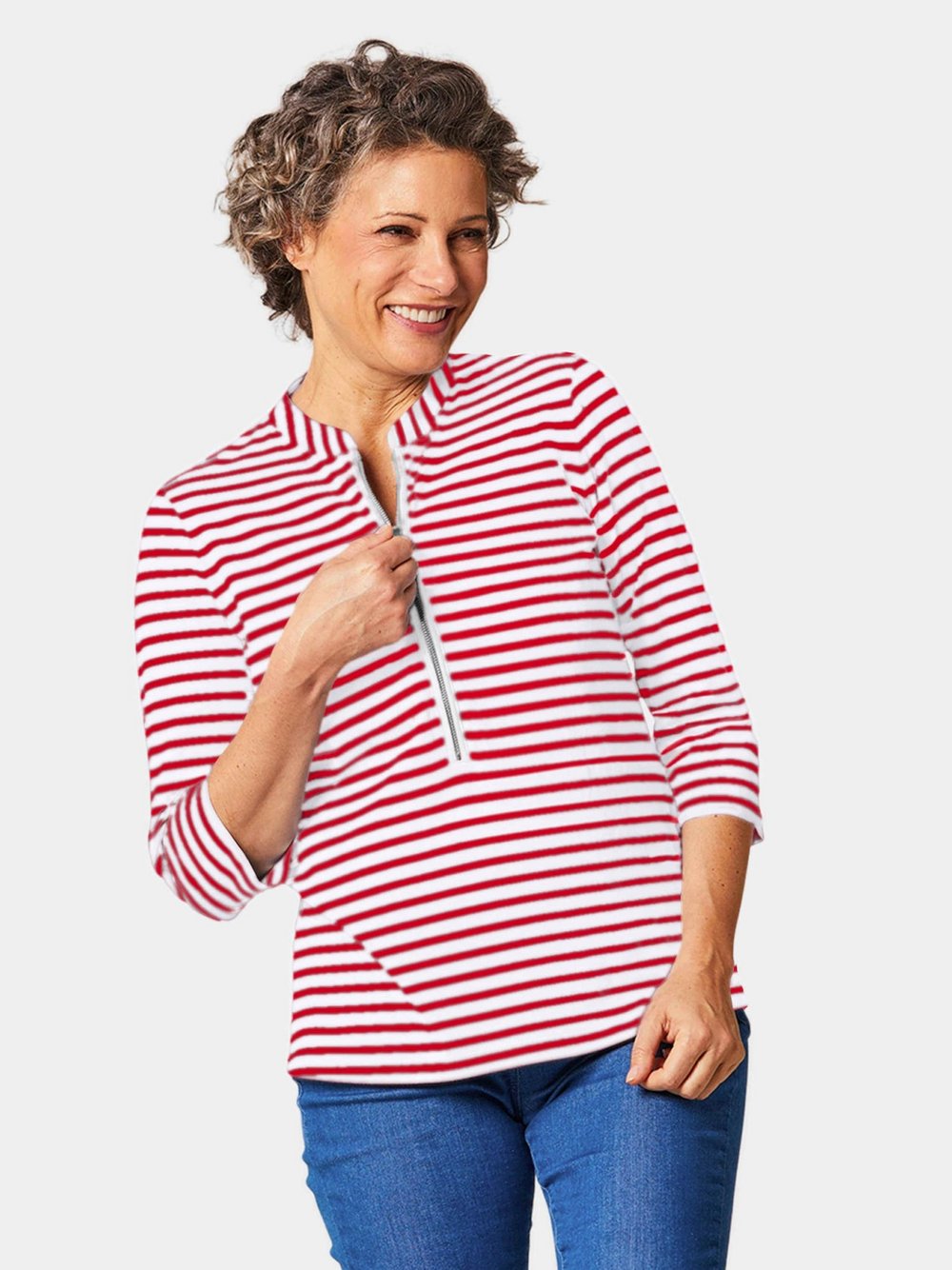 Goldner Kurzgröße: Sportives Ringelshirt Damen Baumwolle weiß gemustert, 24