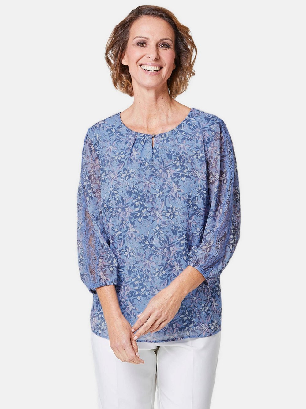 Goldner Druckbluse Damen blau bedruckt, 42