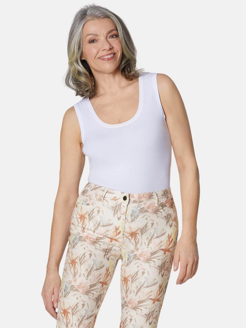 Goldner Druckhose Damen Baumwolle weiß bedruckt, 46
