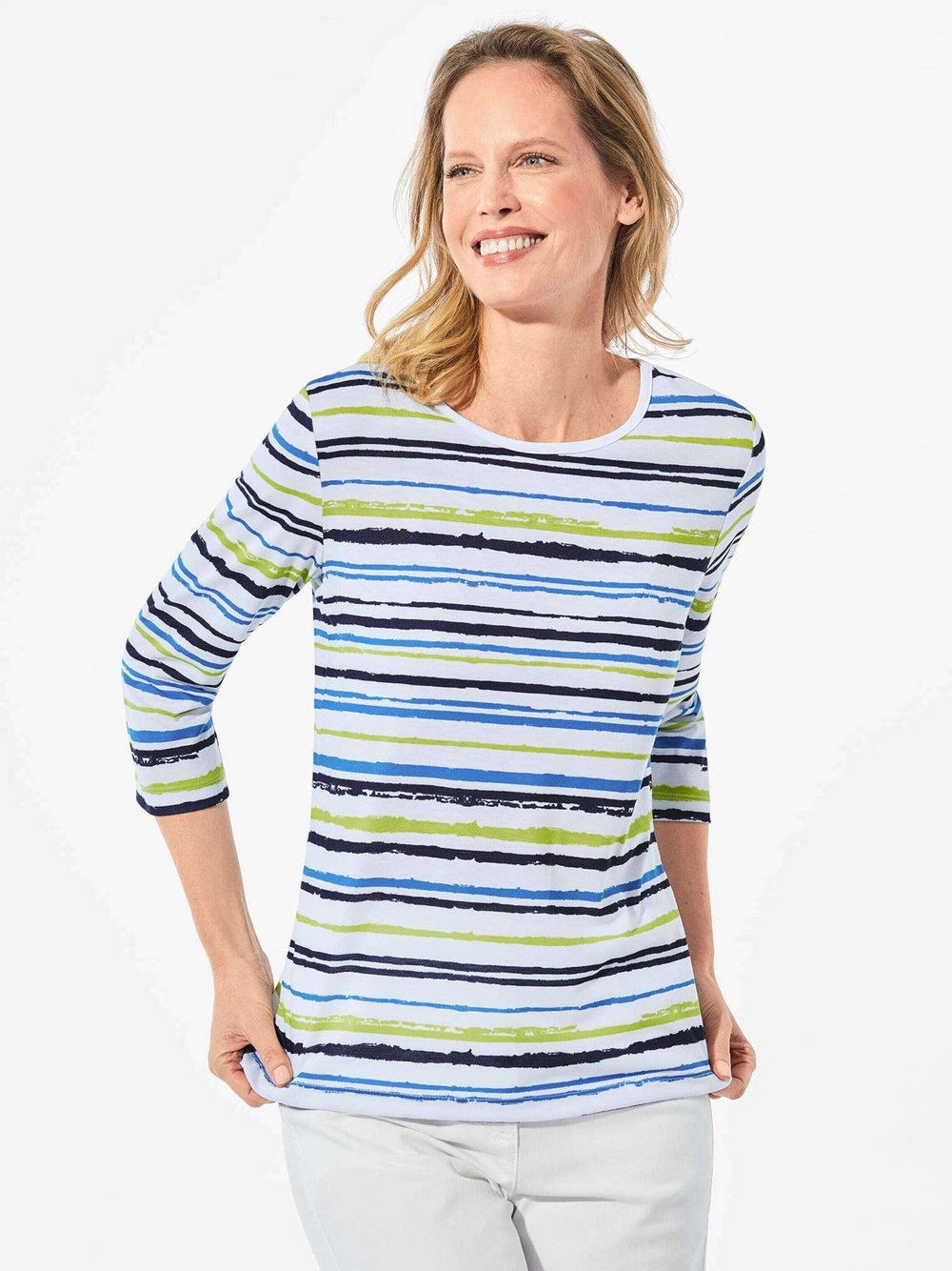Goldner T-Shirt Damen blau gemustert, 48