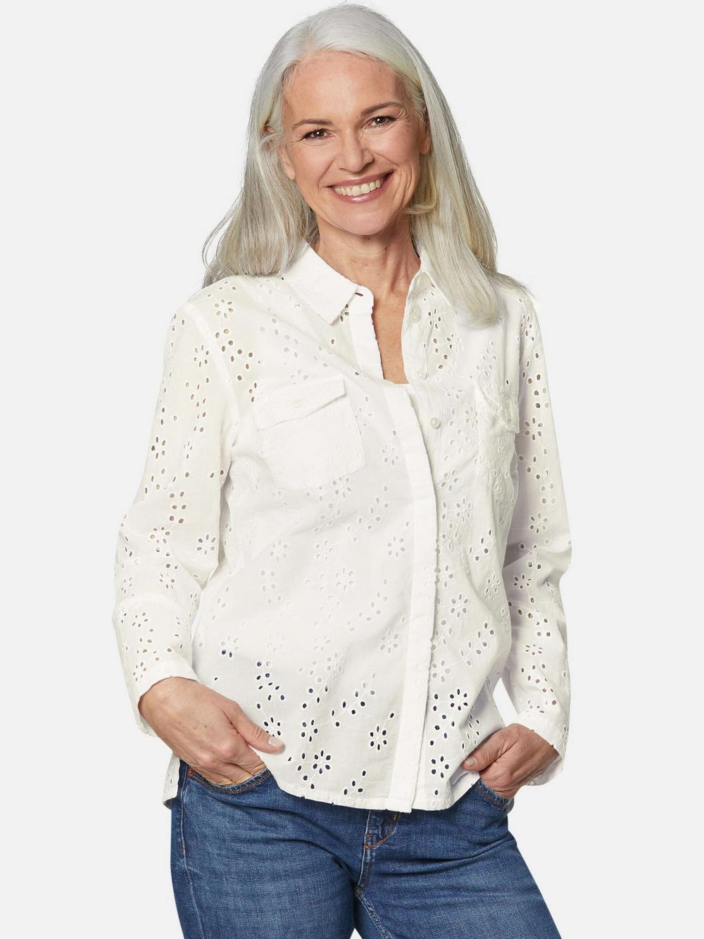 Goldner Blusenjacke Damen Baumwolle weiß strukturiert, 46