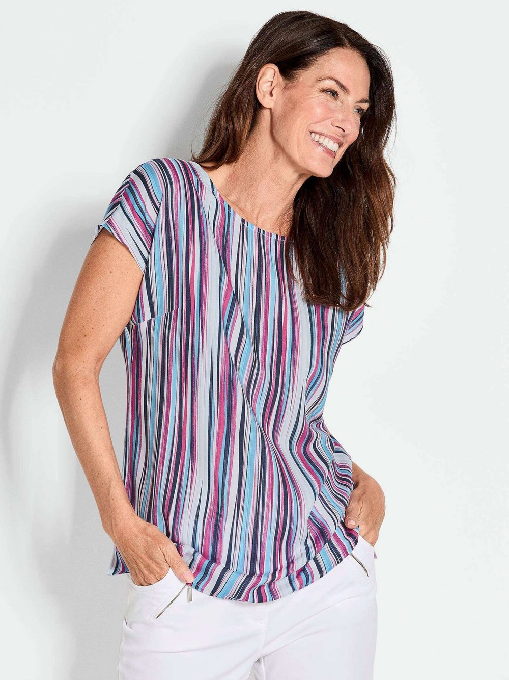 Goldner Bluse Damen Viskose pink gestreift, 40