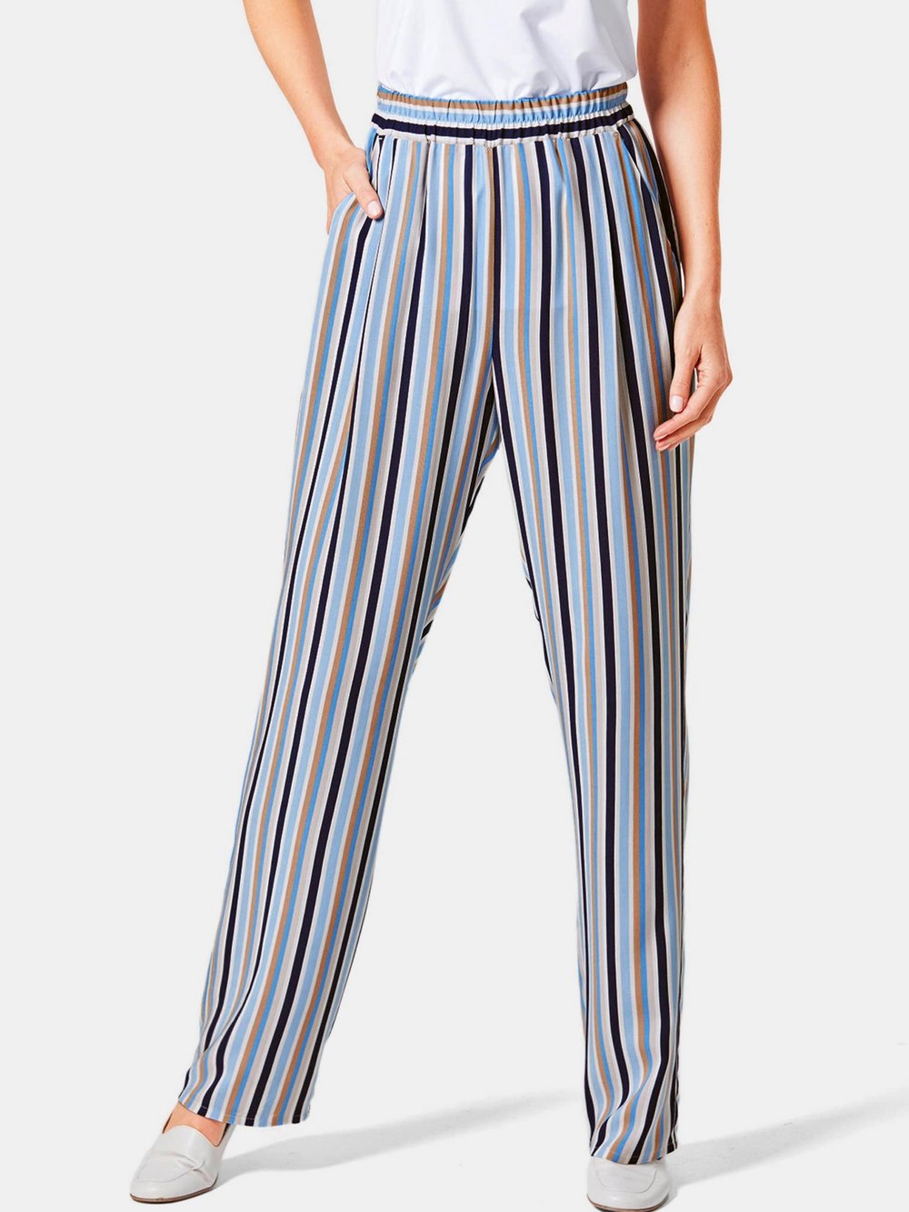 Goldner Palazzo-Hose Damen Viskose blau gemustert, 40