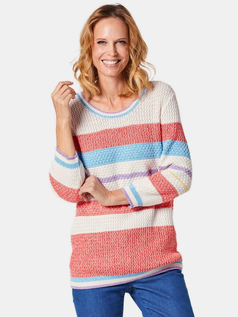 Goldner Pullover Damen Baumwolle mehrfarbig gemustert, 48
