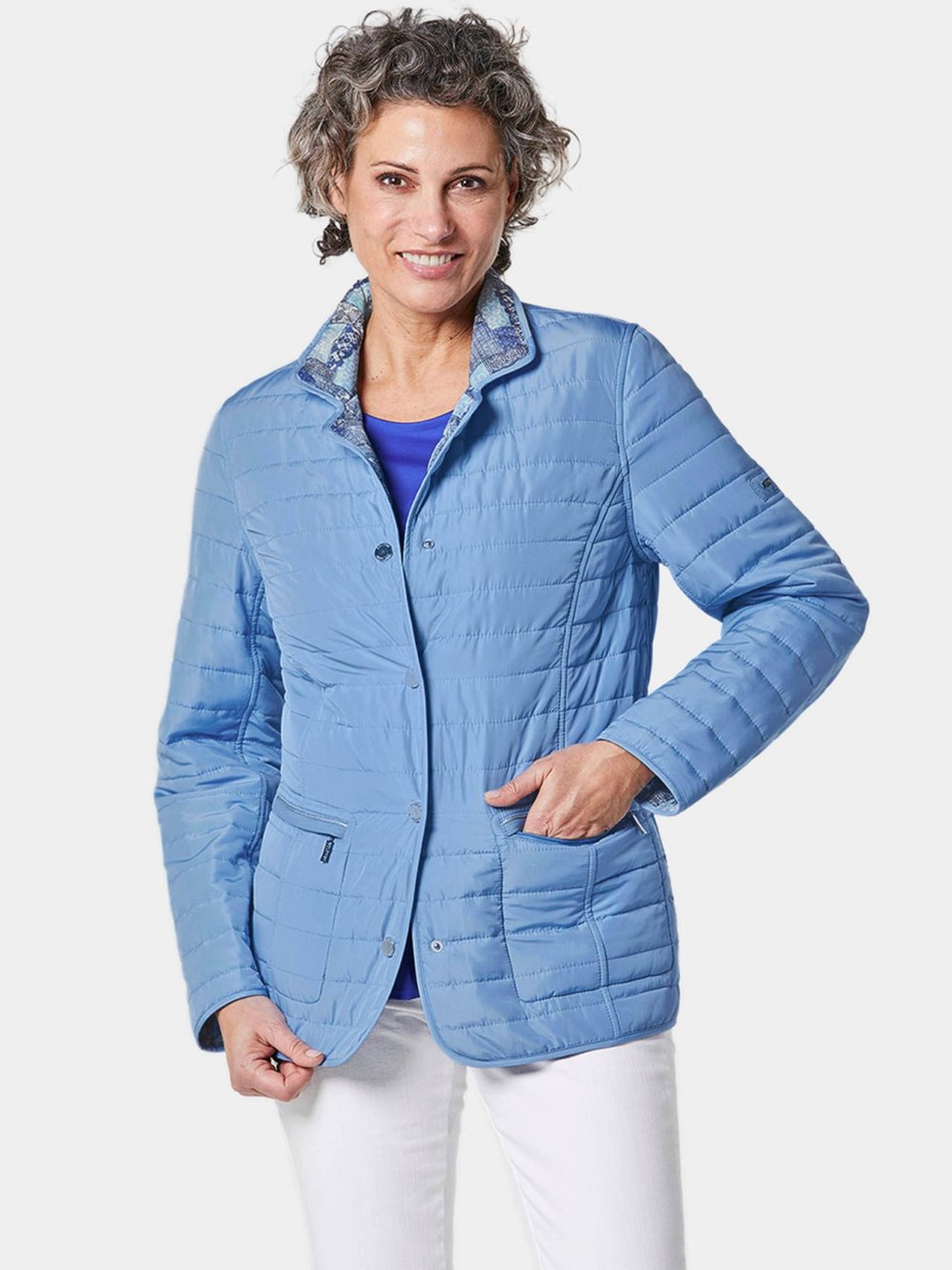 Goldner Druckwendejacke Damen blau gemustert, 46