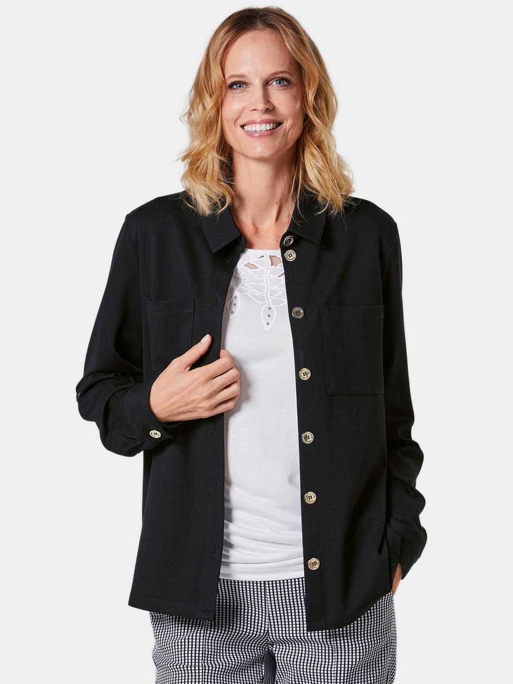 Thumbnail - Goldner Hemdjacke Damen Viskose schwarz, 42