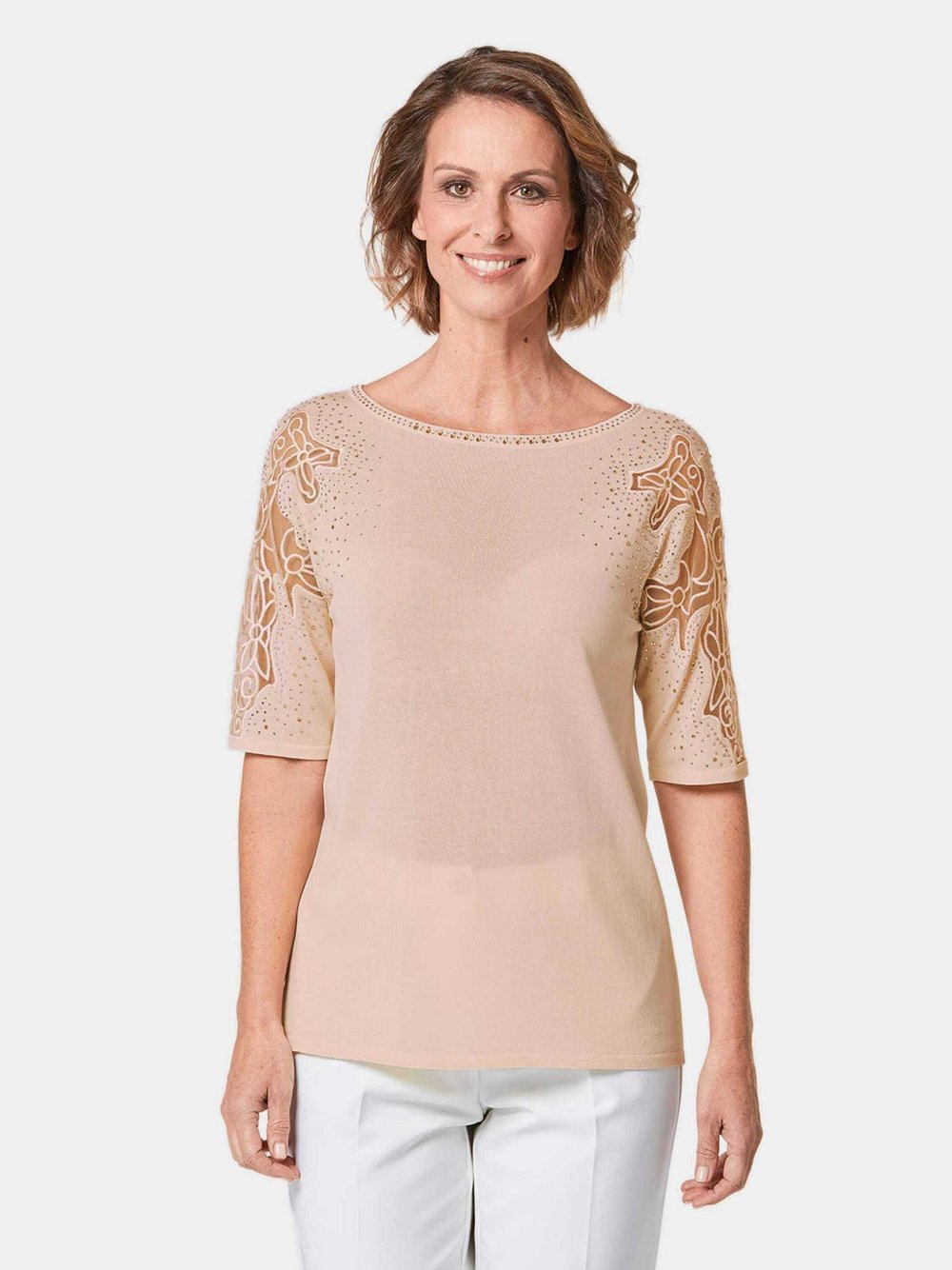 Goldner Pullover Damen Viskose rosa, 52