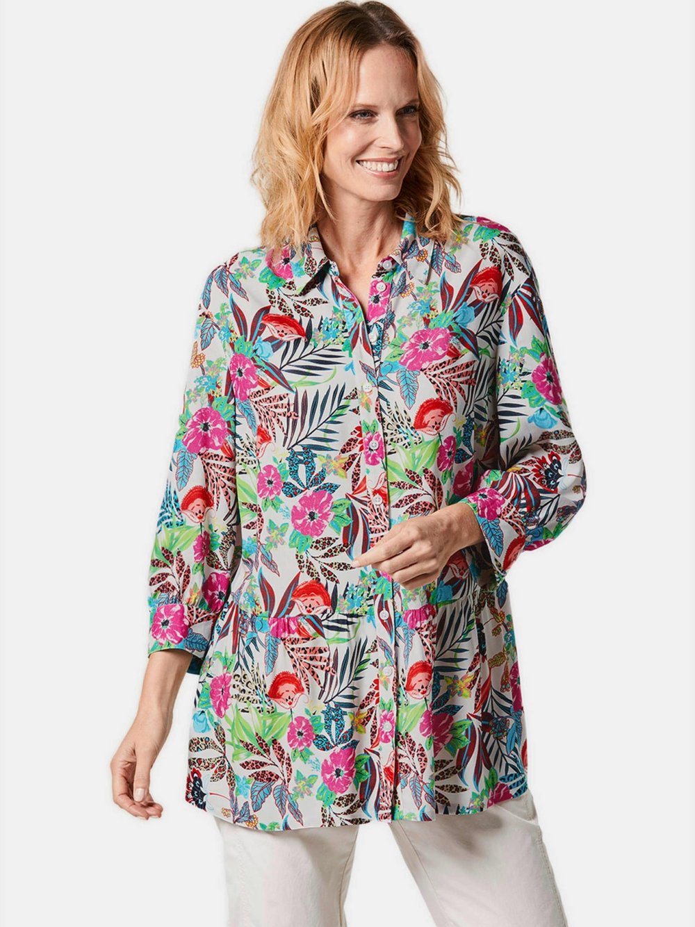 Thumbnail - Goldner Druckbluse Damen Viskose mehrfarbig gemustert, 42