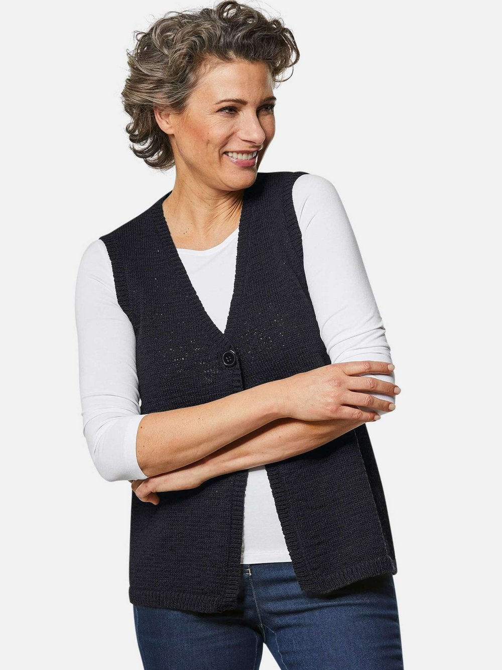 Goldner Bändchengarnstrickweste Damen schwarz, 52