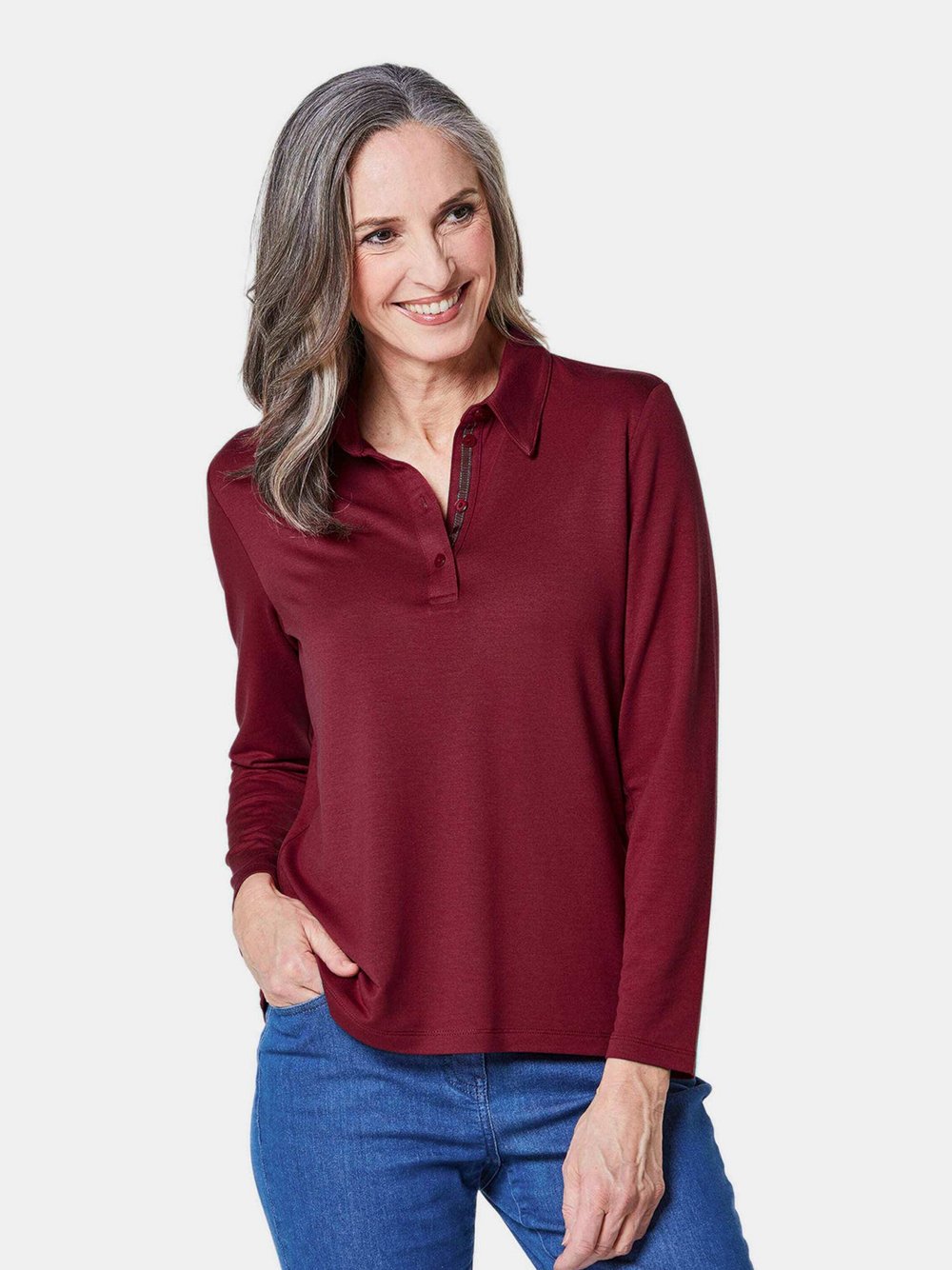 Goldner Poloshirt Damen Modal rot, 52