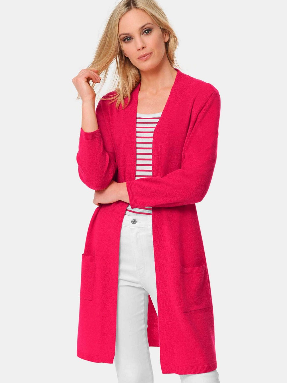 Goldner Kurzgröße: Modische Kaschmir-Longstrickjacke Damen Cashmere rosa, 24