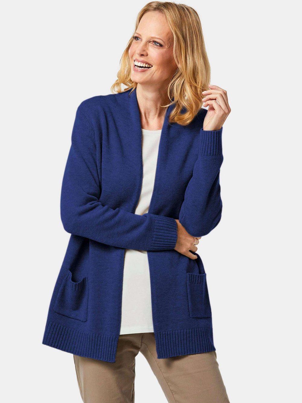 Goldner Strickjacke Damen Schurwolle blau, 40