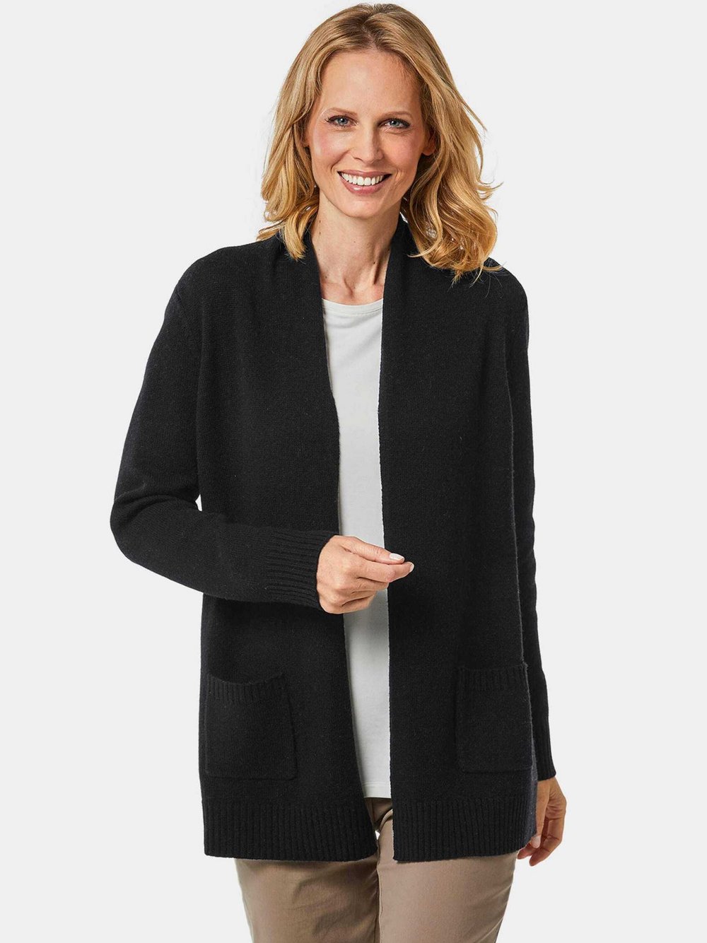 Goldner Strickjacke Damen Schurwolle schwarz, 40