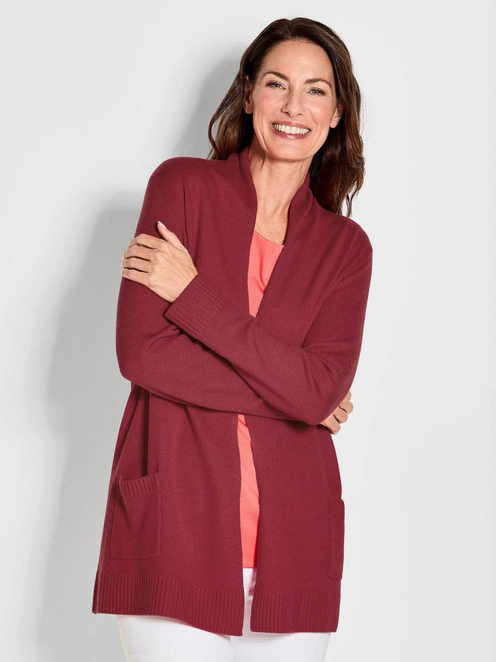 Goldner Strickjacke Damen Schurwolle rot, 38