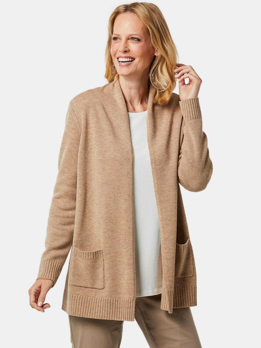 Goldner Strickjacke Damen Schurwolle braun, 48