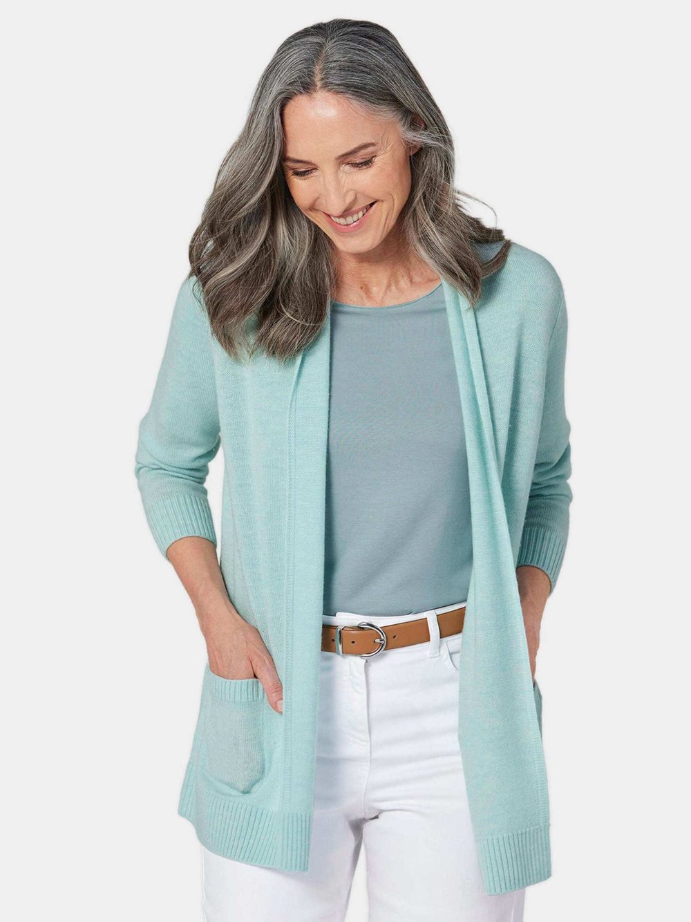 Goldner Strickjacke Damen Schurwolle grün, 40