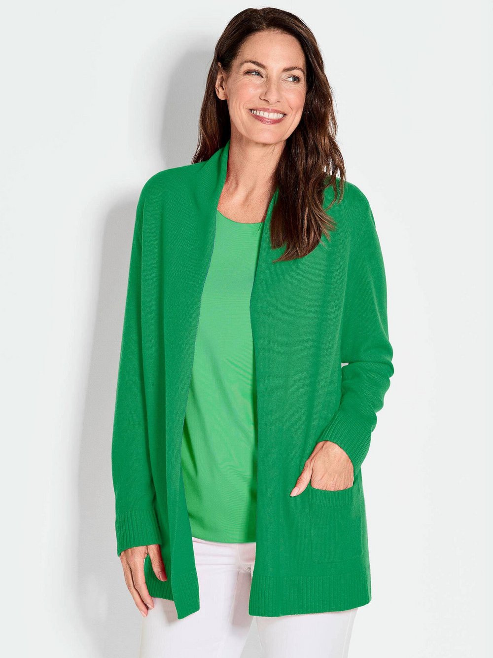 Goldner Strickjacke Damen Schurwolle grün, 44