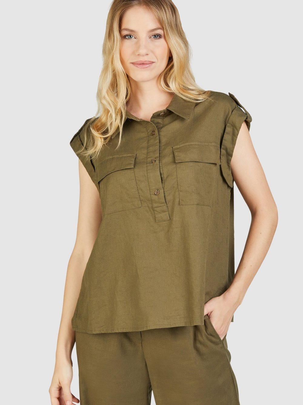 Navigazione Bluse Damen Leinen grün, 46