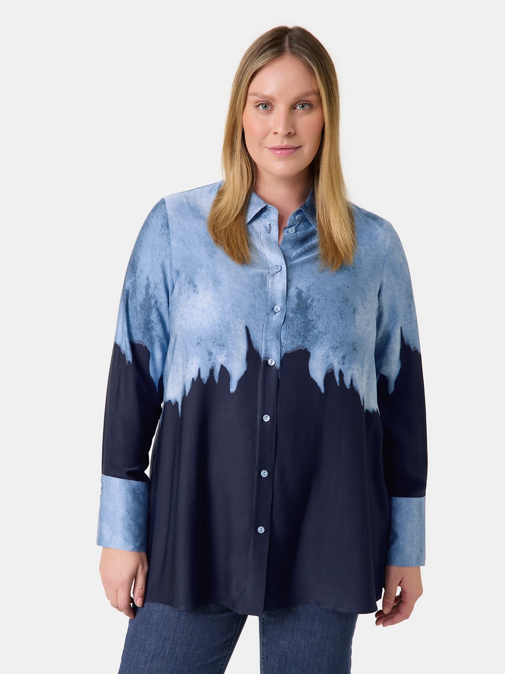 Samoon Bluse Damen Viskose blau gemustert, 56