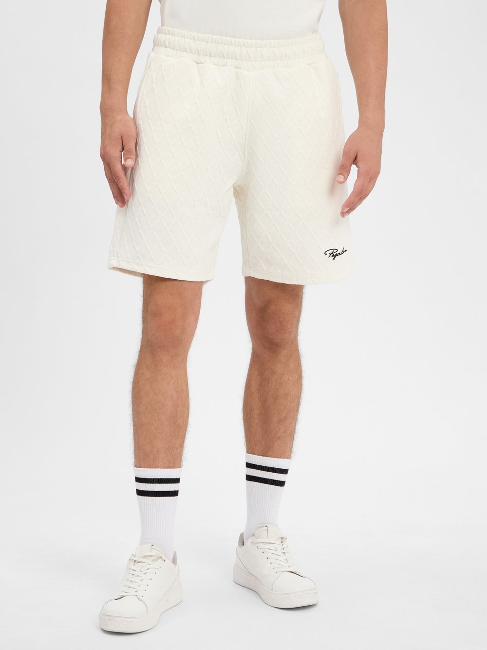 PEGADOR Sweatshorts Herren Baumwolle weiß strukturiert, XS