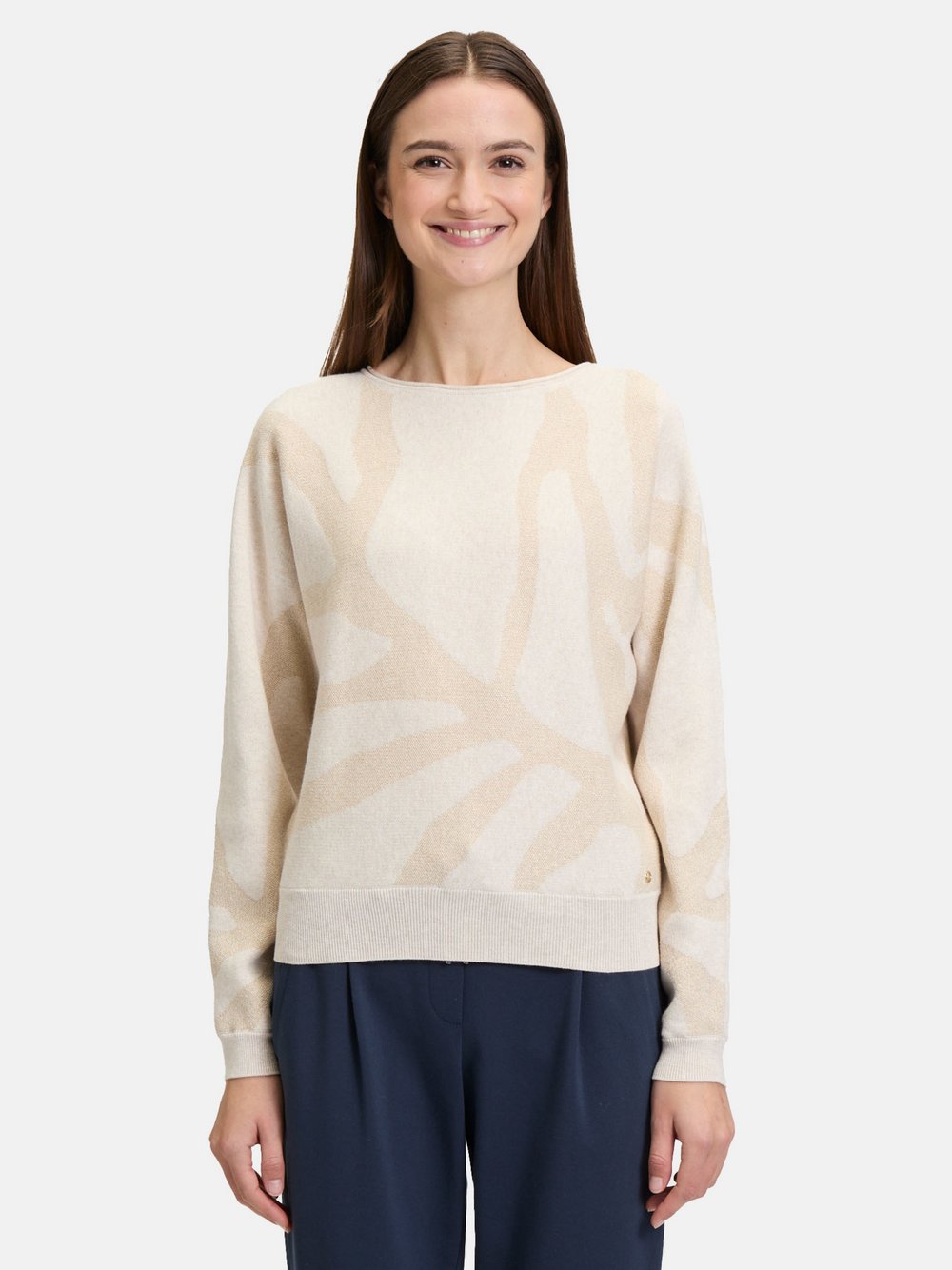 Betty & Co Strickpullover Damen Baumwolle beige gemustert, 36