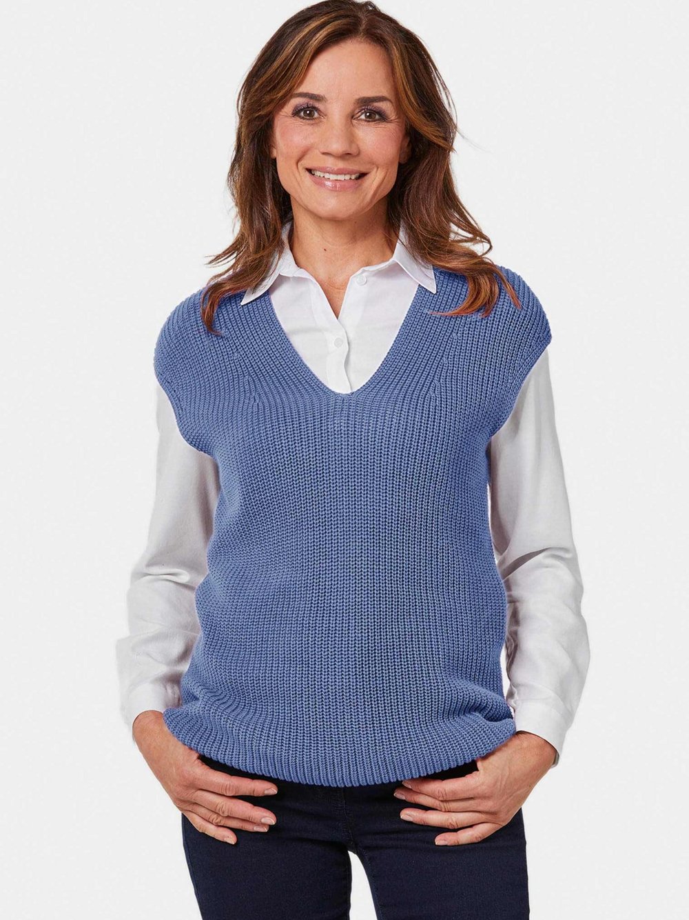 Goldner Pullunder Damen Baumwolle blau, 52