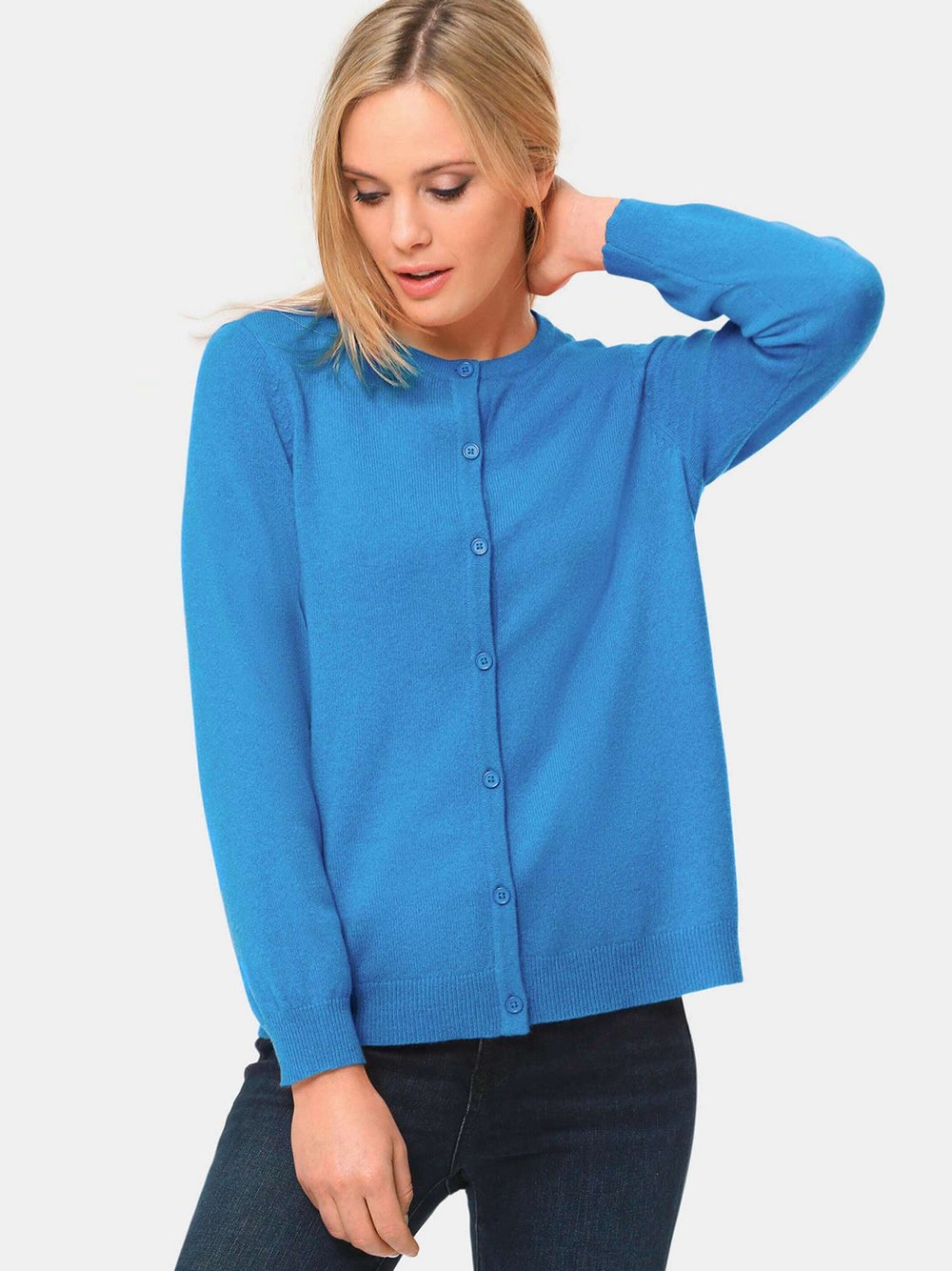 Goldner Kurzgröße: Kuschelweiche Kaschmir-Strickjacke Damen Cashmere blau, 24