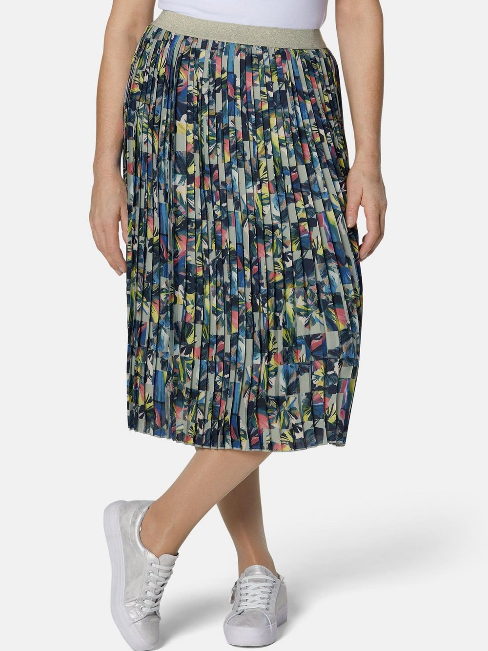 Goldner Plisseerock Damen grün gemustert, 48