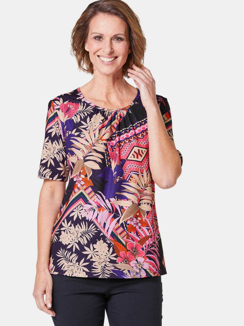 Goldner Shirt Damen mehrfarbig bedruckt, 38