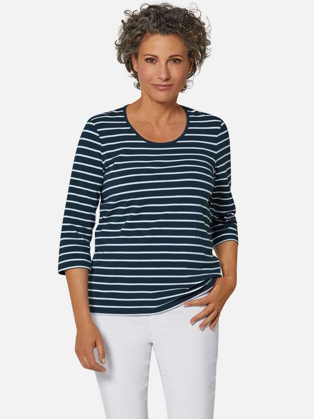 Goldner Ringelshirt Damen Baumwolle blau gestreift, 44