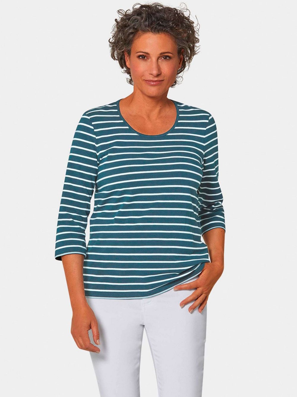 Goldner Ringelshirt Damen Baumwolle mehrfarbig gestreift, 48