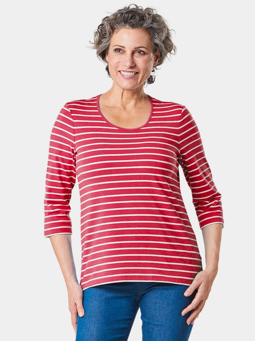 Goldner Ringelshirt Damen Baumwolle rot gestreift, 40