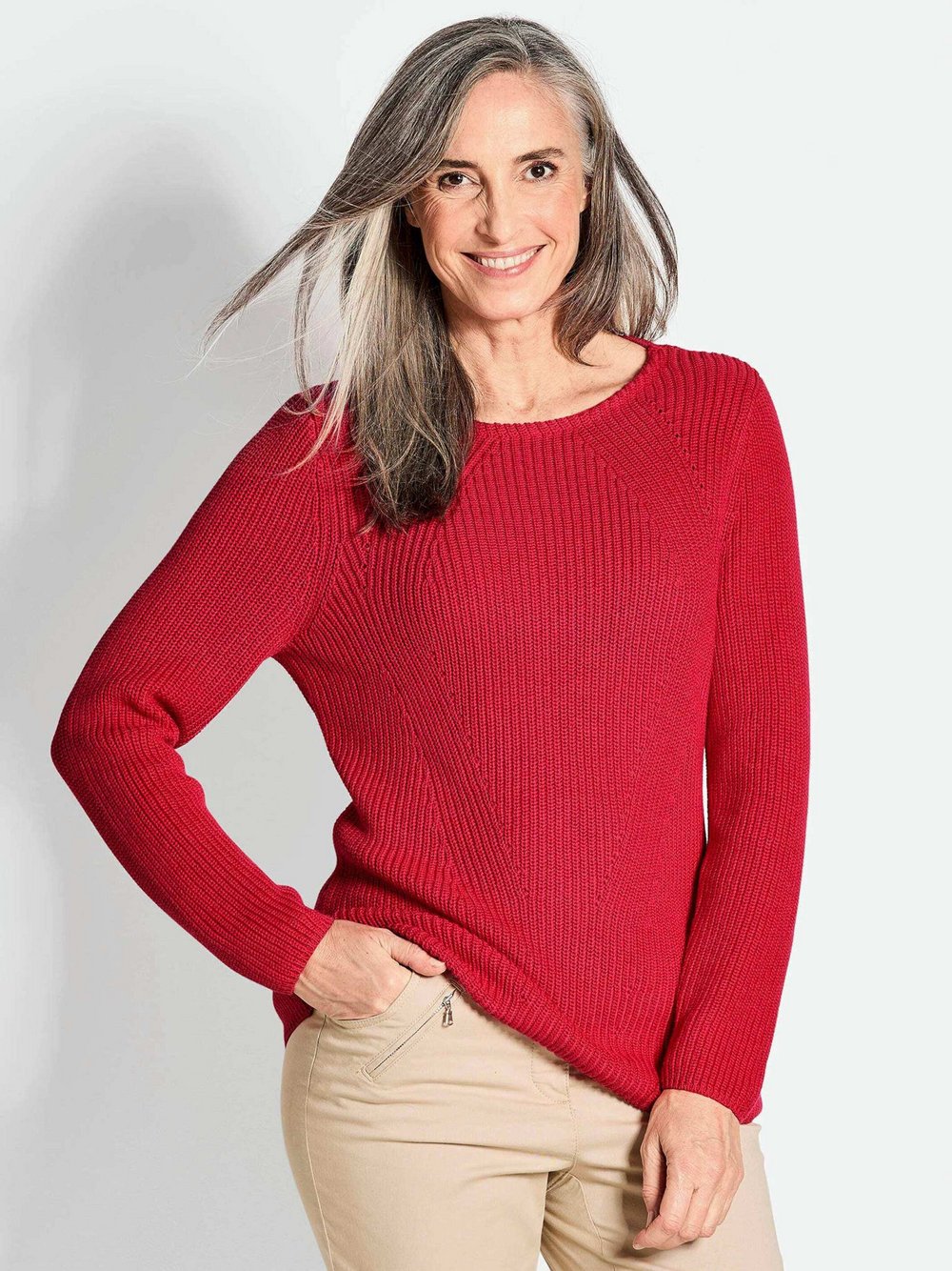 Goldner Pullover Damen Baumwolle rot, 50