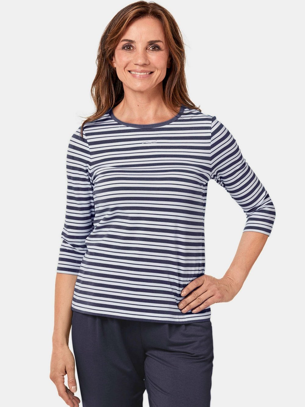 Goldner Shirt Damen Baumwolle blau gestreift, 46